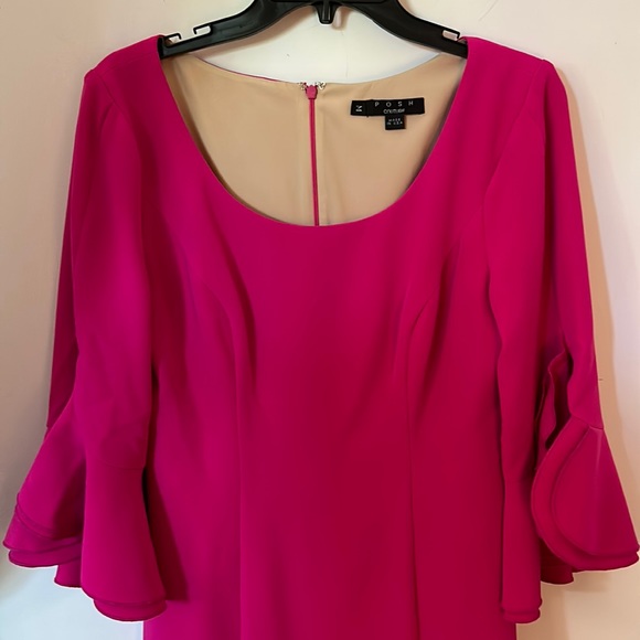 Hot pink dress with ruffle sleeve by posh Couture